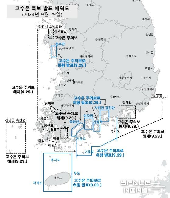 고수온 특보 발표 해역