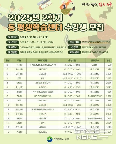 2025년 2학기 동 평생학습센터 수강생 모집 홍보물